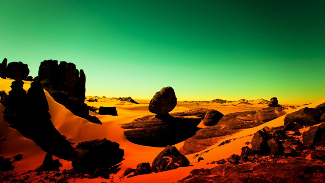 Desert landscape sunset dawn green free wallpaper - medium preview image
