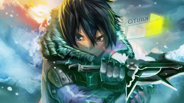 Anime character gun sky yellow free wallpaper - medium preview image