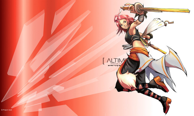 Woman sword flying red background free wallpaper - medium preview image
