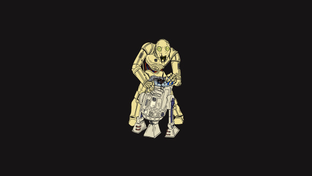 Robot holding robot dark background free wallpaper - medium preview image