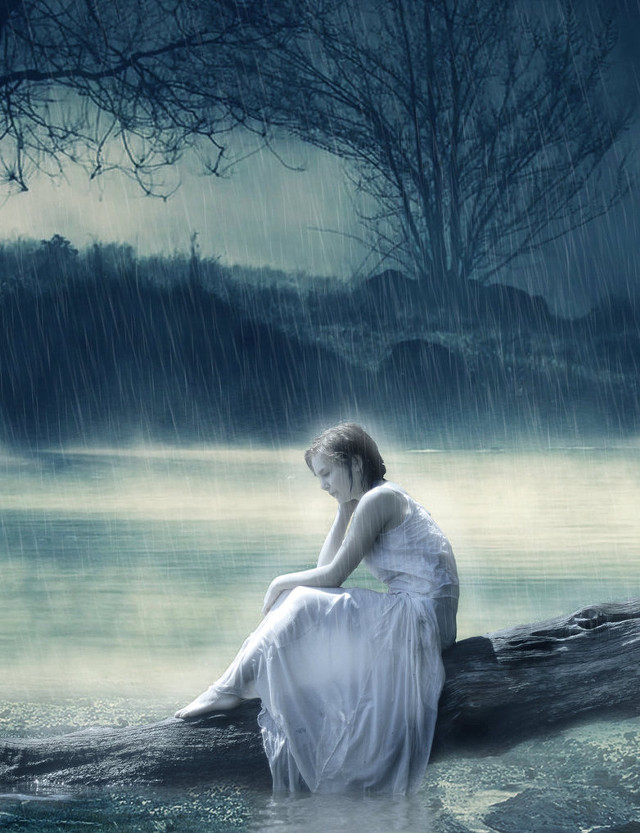 Gothic woman rain storm lake free wallpaper - medium preview image