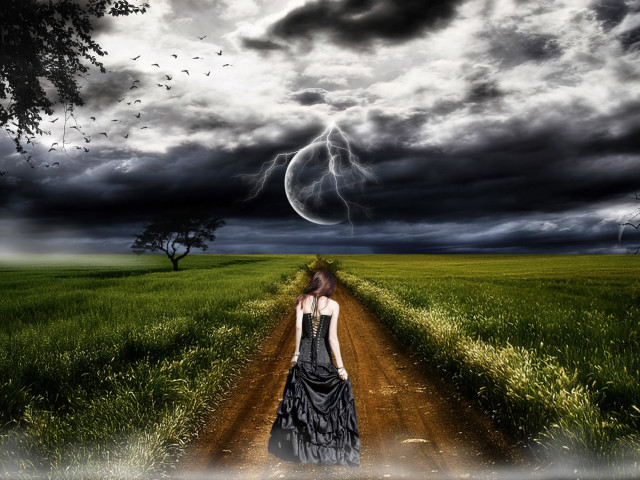 Gothic woman dress dirt road free wallpaper - medium preview image
