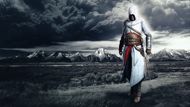 Man white outfit field mountains free wallpaper - medium preview image
