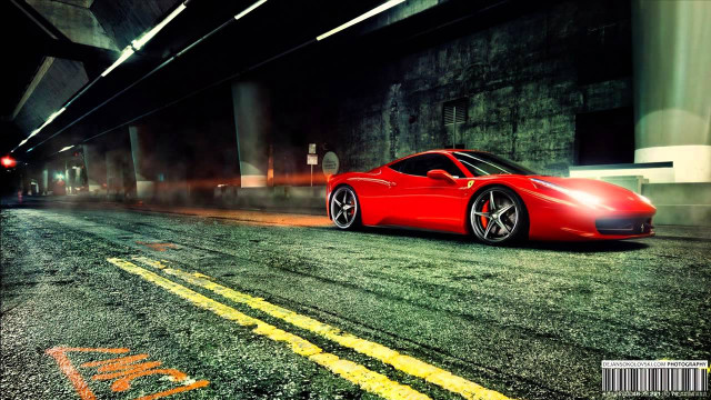 Red sports car tunnel night free wallpaper - medium preview image