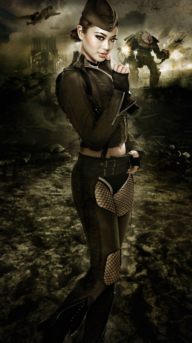 Woman black outfit helmet field free wallpaper - medium preview image