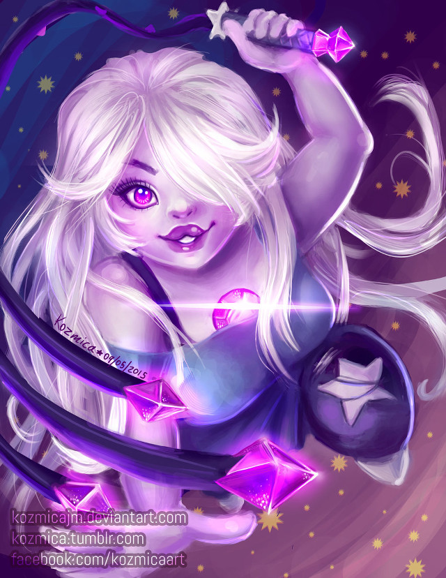 White haired girl purple stars free wallpaper - medium preview image