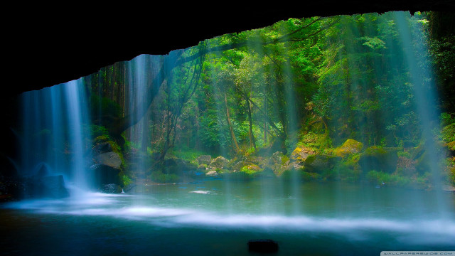 Waterfall forest cave entrance stream #2 free wallpaper - medium preview image