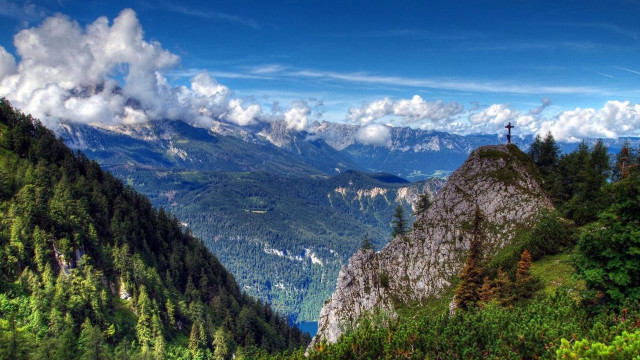 Mountain cross valley trees background free wallpaper - medium preview image
