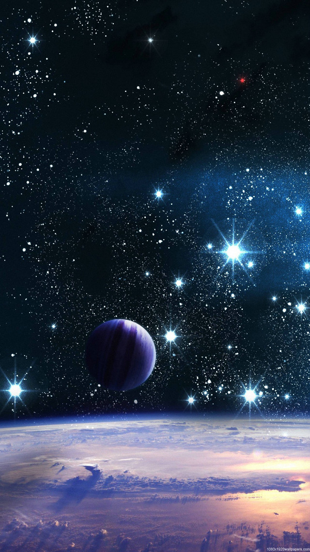 Space scene planet stars blue free wallpaper - medium preview image