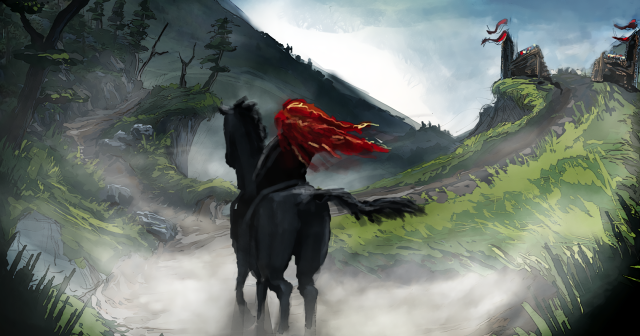 Woman horse mountain castle red free wallpaper - medium preview image