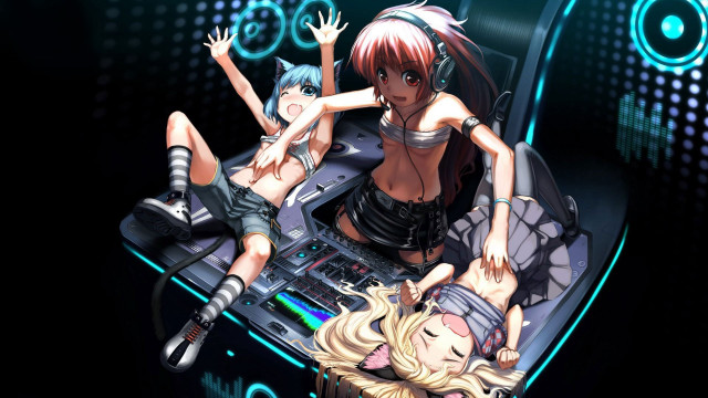 Anime girls laying laptop keyboard free wallpaper - medium preview image