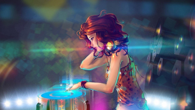 Woman playing blue object disco free wallpaper - medium preview image
