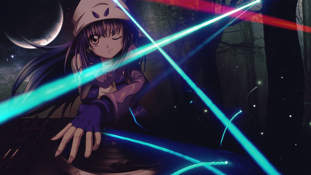 Girl holding glowing saber forest free wallpaper - medium preview image