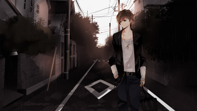 Man street rain umbrella black #2 free wallpaper for desktop - medium preview image