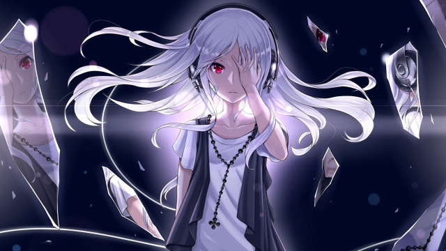 White haired woman mirror red free wallpaper - medium preview image