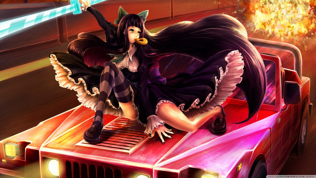 Woman black dress car wings free wallpaper - medium preview image