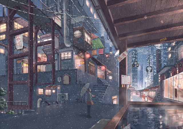 Person standing rain soaked alley free wallpaper - medium preview image