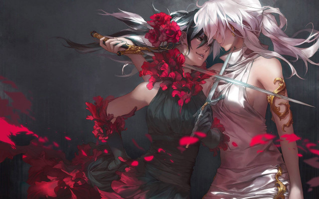 Women swords flowers hands fighting free wallpaper - medium preview image