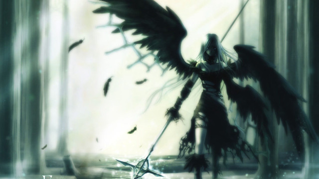 Woman wings sword forest birds free wallpaper - medium preview image