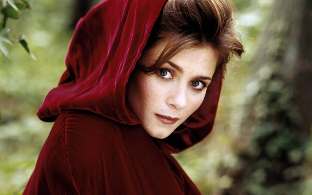 Woman red cloak posing woods free wallpaper - medium preview image