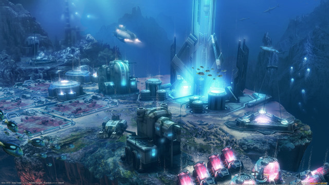 Futuristic city building lights blue free wallpaper - medium preview image