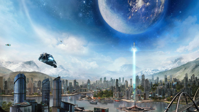 Futuristic city spaceship space station free wallpaper - medium preview image