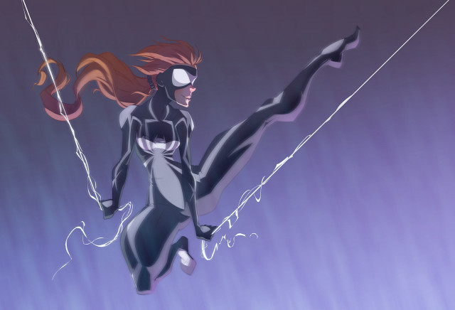 Woman black cat suit flying #2 free wallpaper - medium preview image