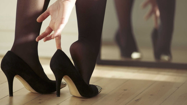 Woman highheels arabesque woodenfloor promotional free wallpaper - medium preview image