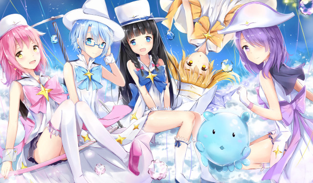 Anime girls cloud blue ball #2 free wallpaper - medium preview image