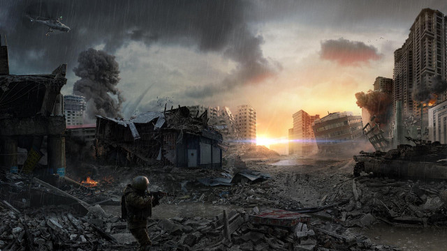 Man destroyed city gun plane free wallpaper - medium preview image