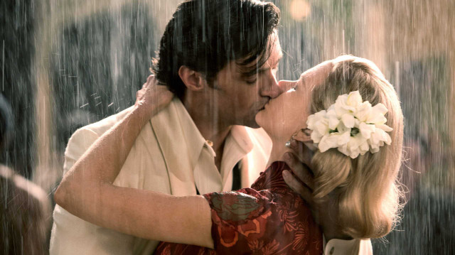 Man woman kissing rain flower free wallpaper - medium preview image