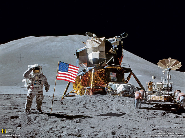Astronaut moon flag vehicle satellite free wallpaper - medium preview image