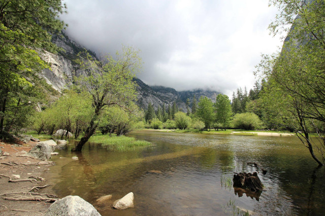 River mountain trees cloudy sky #2 free wallpaper - medium preview image