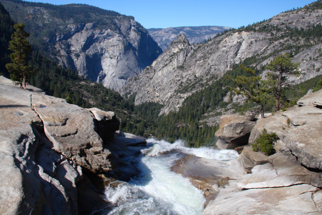 River valley mountains trees person free wallpaper - medium preview image