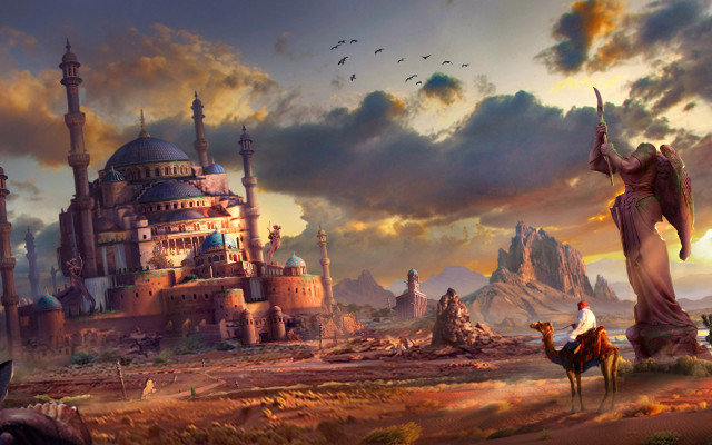 Desert man camel castle bird free wallpaper for desktop - medium preview image