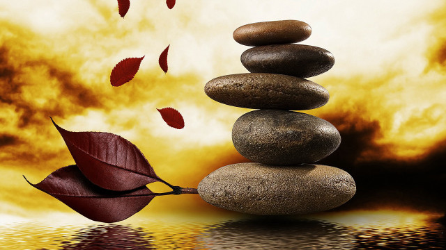 Autumn leaves red sky water free wallpaper - medium preview image