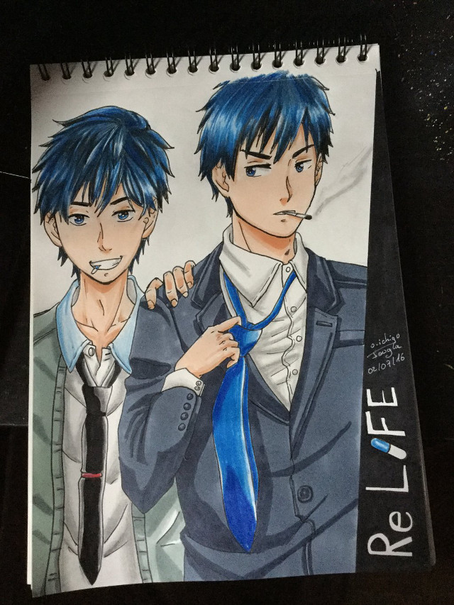 Blue hair drawing notebook pen free wallpaper - medium preview image