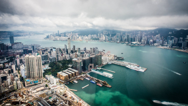 City harbor waterfront buildings skyline free wallpaper - medium preview image