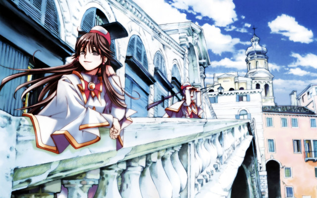Girl long dress sitting ledge free wallpaper - medium preview image
