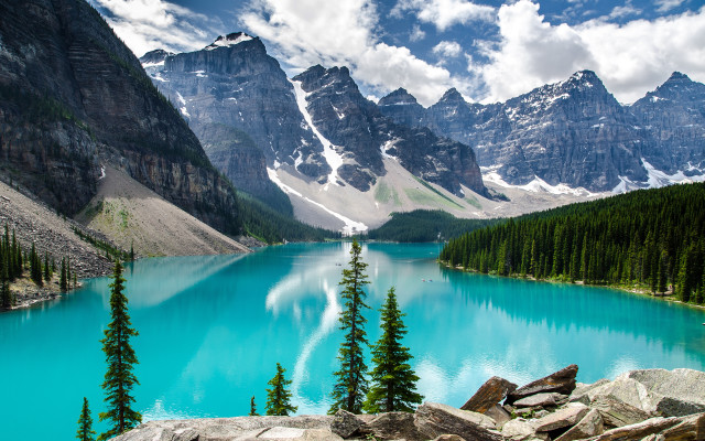 Lake mountains trees sky clouds #5 free wallpaper - medium preview image