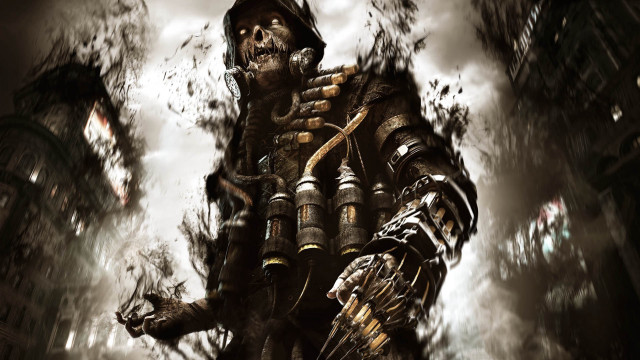 Skeleton man city street clock free wallpaper - medium preview image