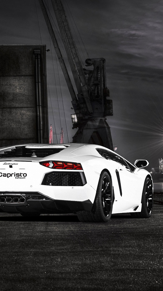 White sports car crane lift free wallpaper - medium preview image