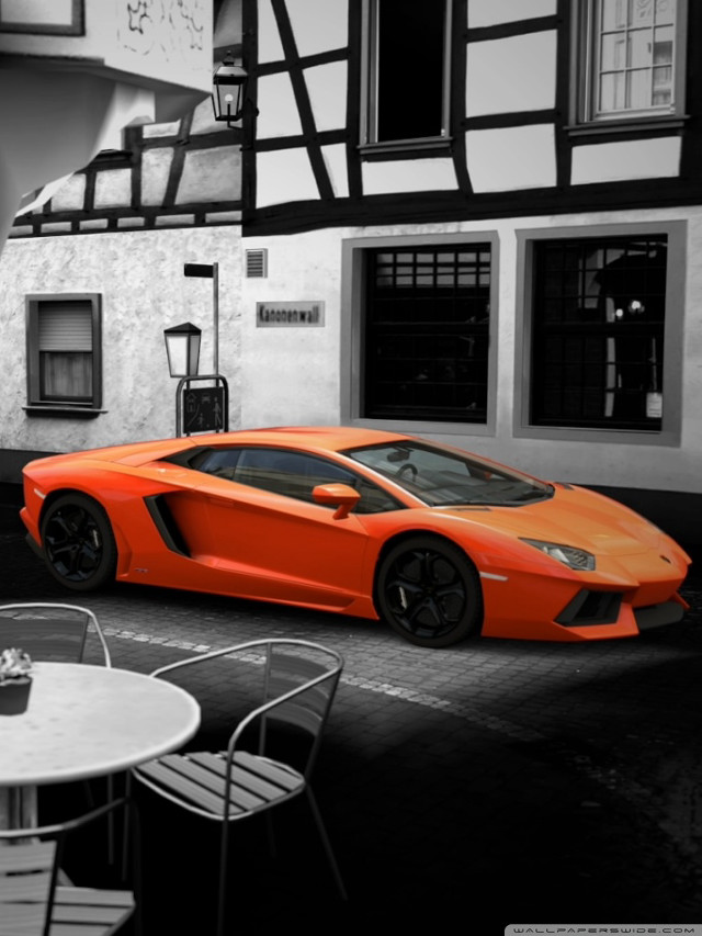Orange car parking lot building #3 free wallpaper - medium preview image