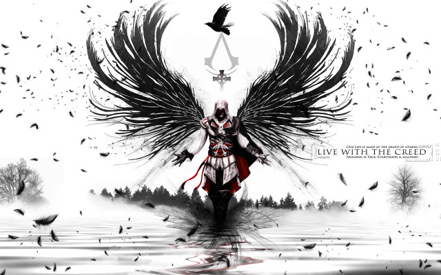 Black white person wings sword free wallpaper - medium preview image