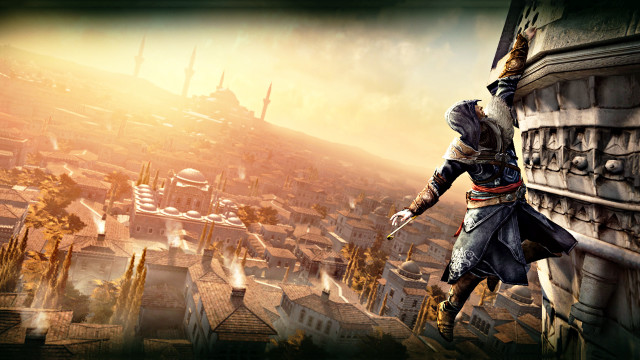 Man standing building sword city free wallpaper - medium preview image