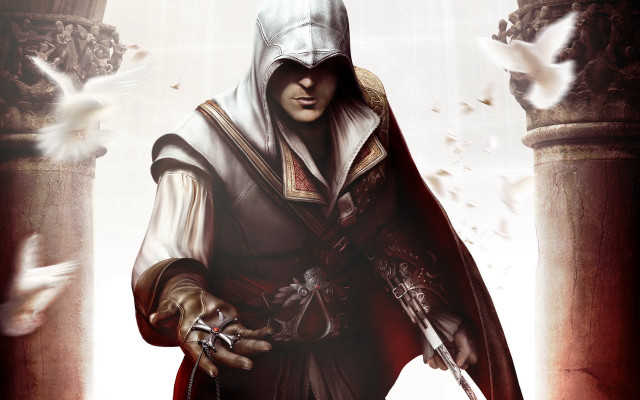 Man hooded outfit sword bird free wallpaper - medium preview image