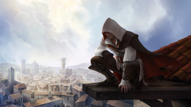 Man sitting ledge city red free wallpaper - medium preview image