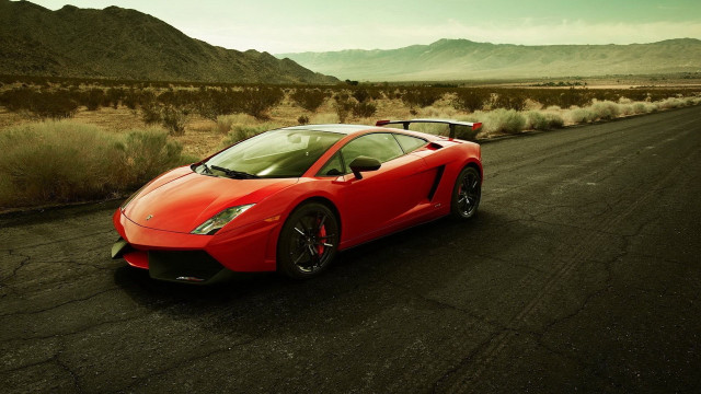 Red sports car desert road #11 free wallpaper - medium preview image