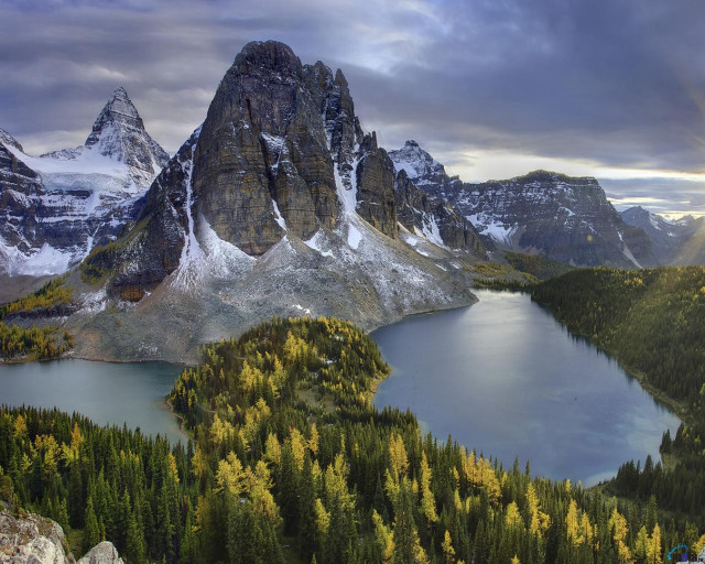 Mountain lake rainbow snowy horizon free wallpaper - medium preview image