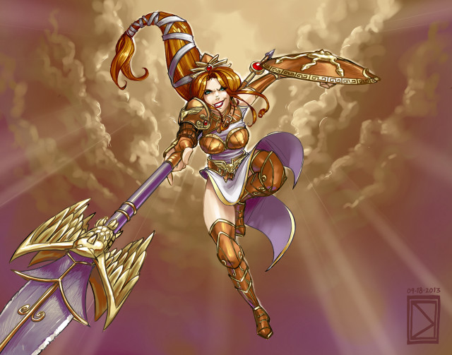 Woman sword armor flying clouds free wallpaper - medium preview image